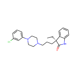 CC[C@@]1(CCCN2CCN(c3cccc(Cl)c3)CC2)C(=O)Nc2ccccc21 ZINC000029053475