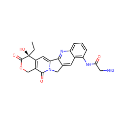 CC[C@@]1(O)C(=O)OCc2c1cc1n(c2=O)Cc2cc3c(NC(=O)CN)cccc3nc2-1 ZINC000001625746