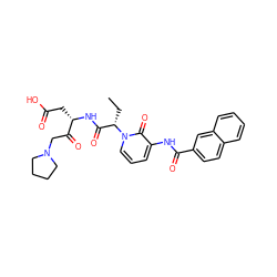 CC[C@@H](C(=O)N[C@@H](CC(=O)O)C(=O)CN1CCCC1)n1cccc(NC(=O)c2ccc3ccccc3c2)c1=O ZINC000028099801