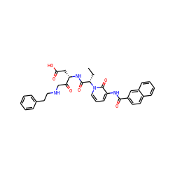 CC[C@@H](C(=O)N[C@@H](CC(=O)O)C(=O)CNCCc1ccccc1)n1cccc(NC(=O)c2ccc3ccccc3c2)c1=O ZINC000026994541