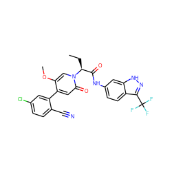 CC[C@@H](C(=O)Nc1ccc2c(C(F)(F)F)n[nH]c2c1)n1cc(OC)c(-c2cc(Cl)ccc2C#N)cc1=O ZINC001772655802