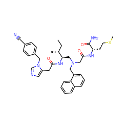 CC[C@@H](C)[C@@H](CN(CC(=O)N[C@@H](CCSC)C(N)=O)Cc1cccc2ccccc12)NC(=O)Cc1cncn1Cc1ccc(C#N)cc1 ZINC000026997473