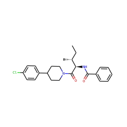 CC[C@@H](C)[C@@H](NC(=O)c1ccccc1)C(=O)N1CCC(c2ccc(Cl)cc2)CC1 ZINC000095578143