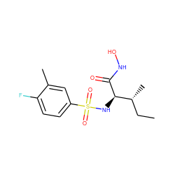 CC[C@@H](C)[C@@H](NS(=O)(=O)c1ccc(F)c(C)c1)C(=O)NO ZINC000014946092