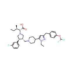 CC[C@@H](C)[C@H](C(=O)O)N1C[C@H](CN2CCC(c3cc(Cc4ccc(OC(F)F)cc4)nn3CC)CC2)[C@@H](c2cccc(F)c2)C1 ZINC000028101908