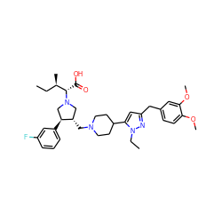CC[C@@H](C)[C@H](C(=O)O)N1C[C@H](CN2CCC(c3cc(Cc4ccc(OC)c(OC)c4)nn3CC)CC2)[C@@H](c2cccc(F)c2)C1 ZINC000096302071