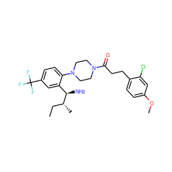 CC[C@@H](C)[C@H](N)c1cc(C(F)(F)F)ccc1N1CCN(C(=O)CCc2ccc(OC)cc2Cl)CC1 ZINC000036285402