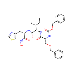 CC[C@@H](C)[C@H](NC(=O)[C@@H](COCc1ccccc1)NC(=O)OCc1ccccc1)C(=O)N[C@@H](Cc1cscn1)C(=O)NO ZINC000026507990