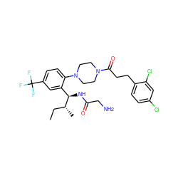 CC[C@@H](C)[C@H](NC(=O)CN)c1cc(C(F)(F)F)ccc1N1CCN(C(=O)CCc2ccc(Cl)cc2Cl)CC1 ZINC000036285645