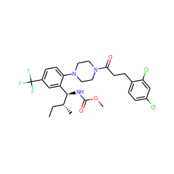 CC[C@@H](C)[C@H](NC(=O)OC)c1cc(C(F)(F)F)ccc1N1CCN(C(=O)CCc2ccc(Cl)cc2Cl)CC1 ZINC000036285472