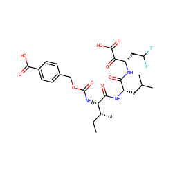 CC[C@@H](C)[C@H](NC(=O)OCc1ccc(C(=O)O)cc1)C(=O)N[C@@H](CC(C)C)C(=O)N[C@@H](CC(F)F)C(=O)C(=O)O ZINC000027754899