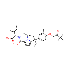 CC[C@@H](C)[C@H](NC(=O)c1ccc(C(CC)(CC)c2ccc(OCC(=O)C(C)(C)C)c(C)c2)n1CC)C(=O)O ZINC000653793624