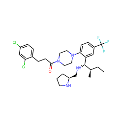 CC[C@@H](C)[C@H](NC[C@@H]1CCCN1)c1cc(C(F)(F)F)ccc1N1CCN(C(=O)CCc2ccc(Cl)cc2Cl)CC1 ZINC000036285635