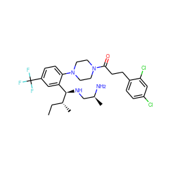 CC[C@@H](C)[C@H](NC[C@H](C)N)c1cc(C(F)(F)F)ccc1N1CCN(C(=O)CCc2ccc(Cl)cc2Cl)CC1 ZINC000036285464