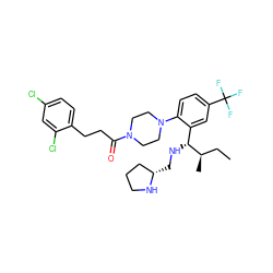 CC[C@@H](C)[C@H](NC[C@H]1CCCN1)c1cc(C(F)(F)F)ccc1N1CCN(C(=O)CCc2ccc(Cl)cc2Cl)CC1 ZINC000036285681