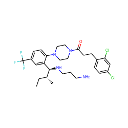 CC[C@@H](C)[C@H](NCCCN)c1cc(C(F)(F)F)ccc1N1CCN(C(=O)CCc2ccc(Cl)cc2Cl)CC1 ZINC000036285502