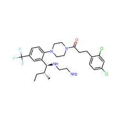 CC[C@@H](C)[C@H](NCCN)c1cc(C(F)(F)F)ccc1N1CCN(C(=O)CCc2ccc(Cl)cc2Cl)CC1 ZINC000036285601