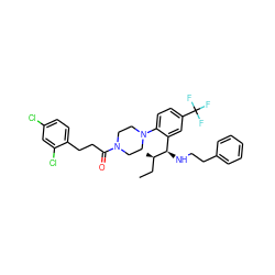 CC[C@@H](C)[C@H](NCCc1ccccc1)c1cc(C(F)(F)F)ccc1N1CCN(C(=O)CCc2ccc(Cl)cc2Cl)CC1 ZINC000036285808