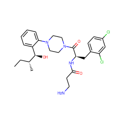 CC[C@@H](C)[C@H](O)c1ccccc1N1CCN(C(=O)[C@@H](Cc2ccc(Cl)cc2Cl)NC(=O)CCN)CC1 ZINC000042922228