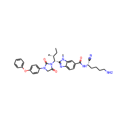 CC[C@@H](C)[C@H](c1nc2ccc(C(=O)N[C@H](C#N)CCCCN)cc2n1C)N1C(=O)CN(c2ccc(Oc3ccccc3)cc2)C1=O ZINC000653843490