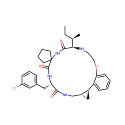 CC[C@@H](C)[C@H]1NCCOc2ccccc2[C@H]2C[C@@H]2CNC(=O)[C@H](Cc2cccc(Cl)c2)NC(=O)C2(CCCC2)NC1=O ZINC001772570112