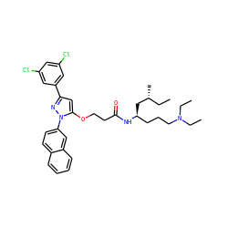 CC[C@@H](C)C[C@@H](CCCN(CC)CC)NC(=O)CCOc1cc(-c2cc(Cl)cc(Cl)c2)nn1-c1ccc2ccccc2c1 ZINC000028887390