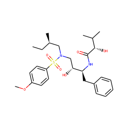 CC[C@@H](C)CN(C[C@@H](O)[C@H](Cc1ccccc1)NC(=O)[C@@H](O)C(C)C)S(=O)(=O)c1ccc(OC)cc1 ZINC000040916973