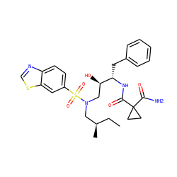 CC[C@@H](C)CN(C[C@@H](O)[C@H](Cc1ccccc1)NC(=O)C1(C(N)=O)CC1)S(=O)(=O)c1ccc2ncsc2c1 ZINC000042963257