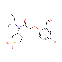 CC[C@@H](C)N(C(=O)COc1ccc(Br)cc1C=O)[C@@H]1CCS(=O)(=O)C1 ZINC000018186655