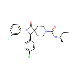 CC[C@@H](C)NC(=O)N1CCC2(CC1)C(=O)N(c1cccc(F)c1)[C@@H]2c1ccc(Cl)cc1 ZINC000058603342