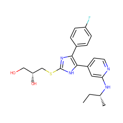 CC[C@@H](C)Nc1cc(-c2[nH]c(SC[C@H](O)CO)nc2-c2ccc(F)cc2)ccn1 ZINC000040393261