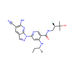 CC[C@@H](C)Nc1cc(-n2ncc3cc(C#N)c(N)nc32)ncc1C(=O)NC[C@@H](F)C(C)(C)O ZINC001772619895