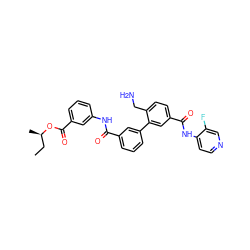 CC[C@@H](C)OC(=O)c1cccc(NC(=O)c2cccc(-c3cc(C(=O)Nc4ccncc4F)ccc3CN)c2)c1 ZINC000206407562