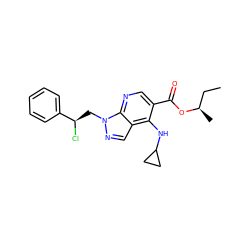 CC[C@@H](C)OC(=O)c1cnc2c(cnn2C[C@@H](Cl)c2ccccc2)c1NC1CC1 ZINC000013675557