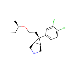 CC[C@@H](C)OCC[C@@]1(c2ccc(Cl)c(Cl)c2)[C@H]2CNC[C@H]21 ZINC000101944098