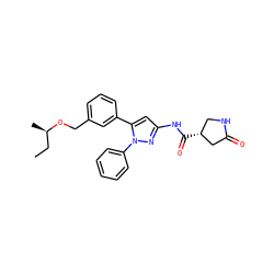 CC[C@@H](C)OCc1cccc(-c2cc(NC(=O)[C@@H]3CNC(=O)C3)nn2-c2ccccc2)c1 ZINC000169707272