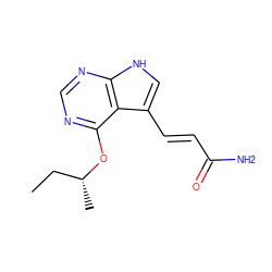 CC[C@@H](C)Oc1ncnc2[nH]cc(/C=C/C(N)=O)c12 ZINC000208094464