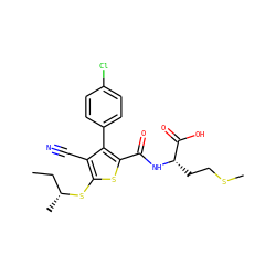 CC[C@@H](C)Sc1sc(C(=O)N[C@@H](CCSC)C(=O)O)c(-c2ccc(Cl)cc2)c1C#N ZINC000103301092