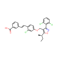 CC[C@@H](C)c1onc(-c2c(Cl)cccc2Cl)c1COc1ccc(/C=C/c2cccc(C(=O)O)c2)c(Cl)c1 ZINC000044388029