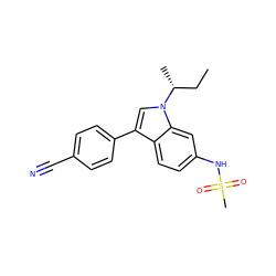 CC[C@@H](C)n1cc(-c2ccc(C#N)cc2)c2ccc(NS(C)(=O)=O)cc21 ZINC000066065901