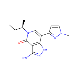 CC[C@@H](C)n1cc(-c2ccn(C)n2)c2[nH]nc(N)c2c1=O ZINC000221572465