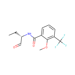 CC[C@@H](C=O)NC(=O)c1cccc(C(F)(F)F)c1OC ZINC000064573283