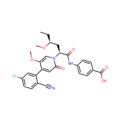 CC[C@@H](C[C@@H](C(=O)Nc1ccc(C(=O)O)cc1)n1cc(OC)c(-c2cc(Cl)ccc2C#N)cc1=O)OC ZINC000220726393