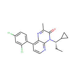 CC[C@@H](C1CC1)n1c(=O)c(C)nc2c(-c3ccc(Cl)cc3Cl)ccnc21 ZINC000038426181