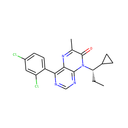 CC[C@@H](C1CC1)n1c(=O)c(C)nc2c(-c3ccc(Cl)cc3Cl)ncnc21 ZINC000084687507