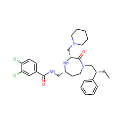 CC[C@@H](CN1CC[C@H](CNC(=O)c2ccc(Cl)c(Cl)c2)N[C@H](CN2CCCCC2)C1=O)c1ccccc1 ZINC000206881719