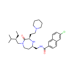 CC[C@@H](CN1CC[C@H](CNC(=O)c2ccc3cc(Cl)ccc3c2)N[C@H](CCN2CCCCC2)C1=O)C(C)C ZINC000206893481