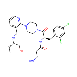 CC[C@@H](CO)NCc1cccnc1N1CCN(C(=O)[C@@H](Cc2ccc(Cl)cc2Cl)NC(=O)CCN)CC1 ZINC000036285212