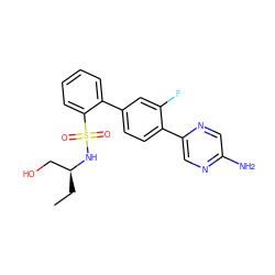 CC[C@@H](CO)NS(=O)(=O)c1ccccc1-c1ccc(-c2cnc(N)cn2)c(F)c1 ZINC000224712087