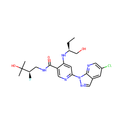 CC[C@@H](CO)Nc1cc(-n2ncc3cc(Cl)cnc32)ncc1C(=O)NC[C@@H](F)C(C)(C)O ZINC001772598397